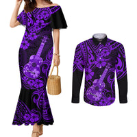 Hawaii Ukulele Couples Matching Mermaid Dress and Long Sleeve Button Shirts Polynesian Pattern Purple Version LT01 Purple - Polynesian Pride