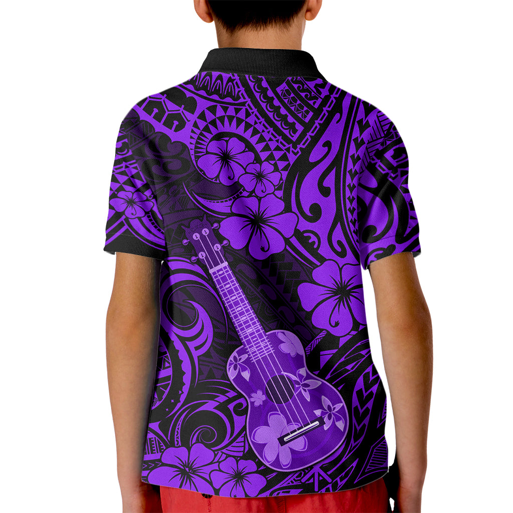 Hawaii Ukulele Kid Polo Shirt Polynesian Pattern Purple Version LT01 - Polynesian Pride