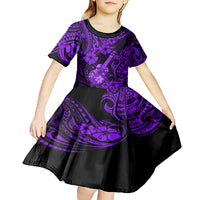 Hawaii Ukulele Kid Short Sleeve Dress Polynesian Pattern Purple Version LT01 - Polynesian Pride