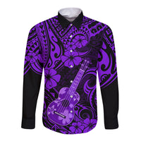 Hawaii Ukulele Long Sleeve Button Shirt Polynesian Pattern Purple Version LT01 Unisex Purple - Polynesian Pride