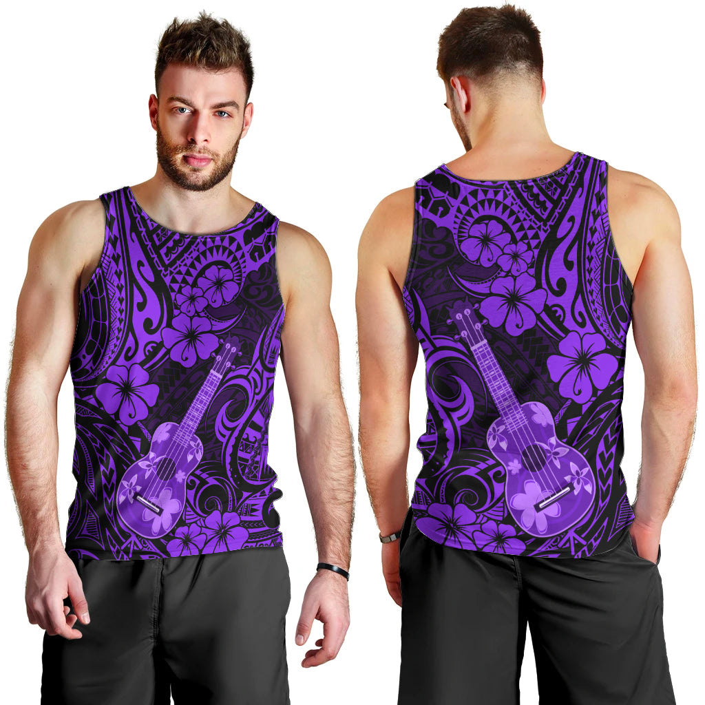 Hawaii Ukulele Men Tank Top Polynesian Pattern Purple Version LT01 - Polynesian Pride