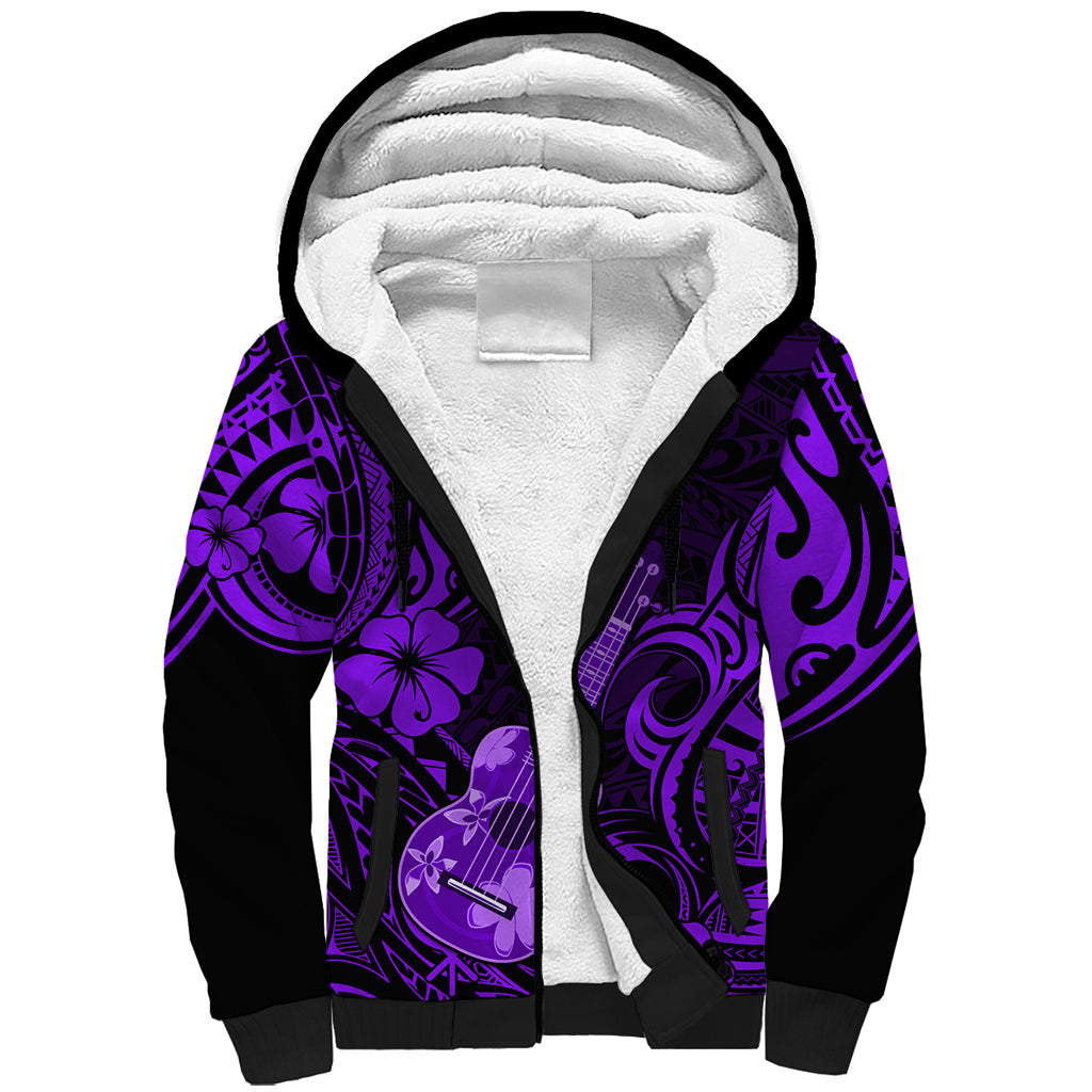 Hawaii Ukulele Sherpa Hoodie Polynesian Pattern Purple Version LT01 Unisex Purple - Polynesian Pride