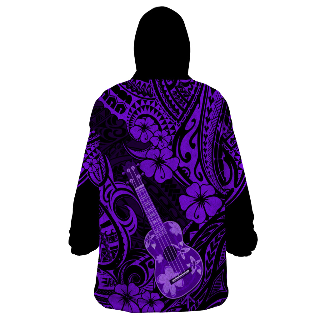 Hawaii Ukulele Wearable Blanket Hoodie Polynesian Pattern Purple Version LT01 - Polynesian Pride