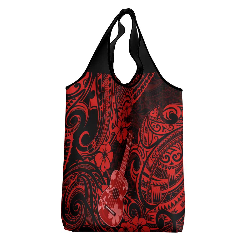 Hawaii Ukulele Grocery Bag Polynesian Pattern Red Version