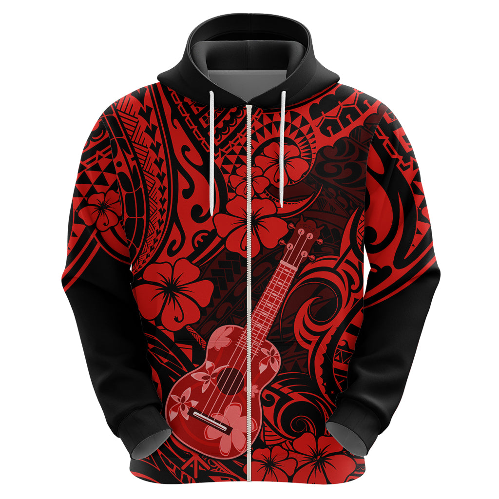 Hawaii Ukulele Hoodie Polynesian Pattern Red Version LT01 - Polynesian Pride