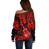 Hawaii Ukulele Off Shoulder Sweater Polynesian Pattern Red Version LT01 - Polynesian Pride