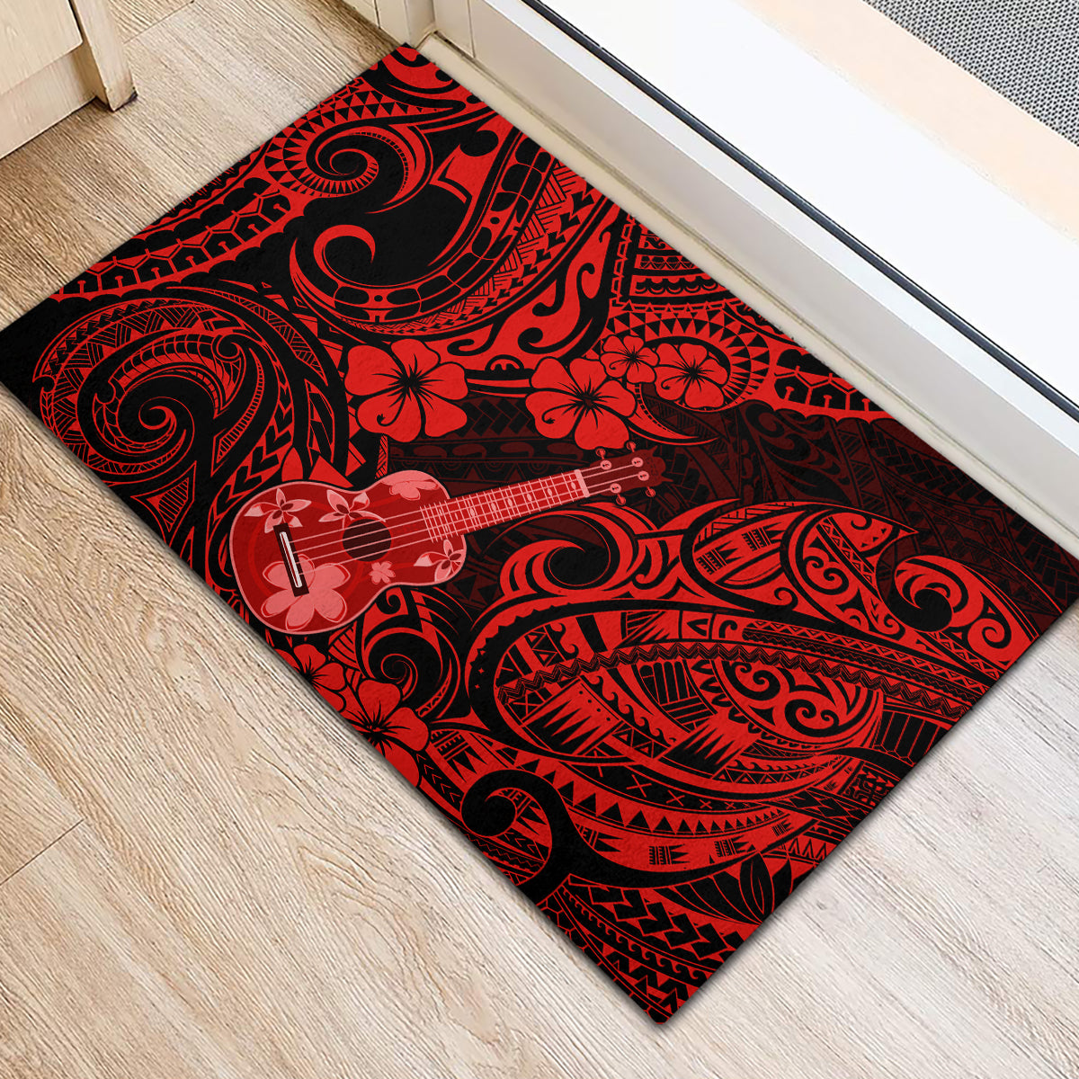 Hawaii Ukulele Rubber Doormat Polynesian Pattern Red Version LT01 - Polynesian Pride