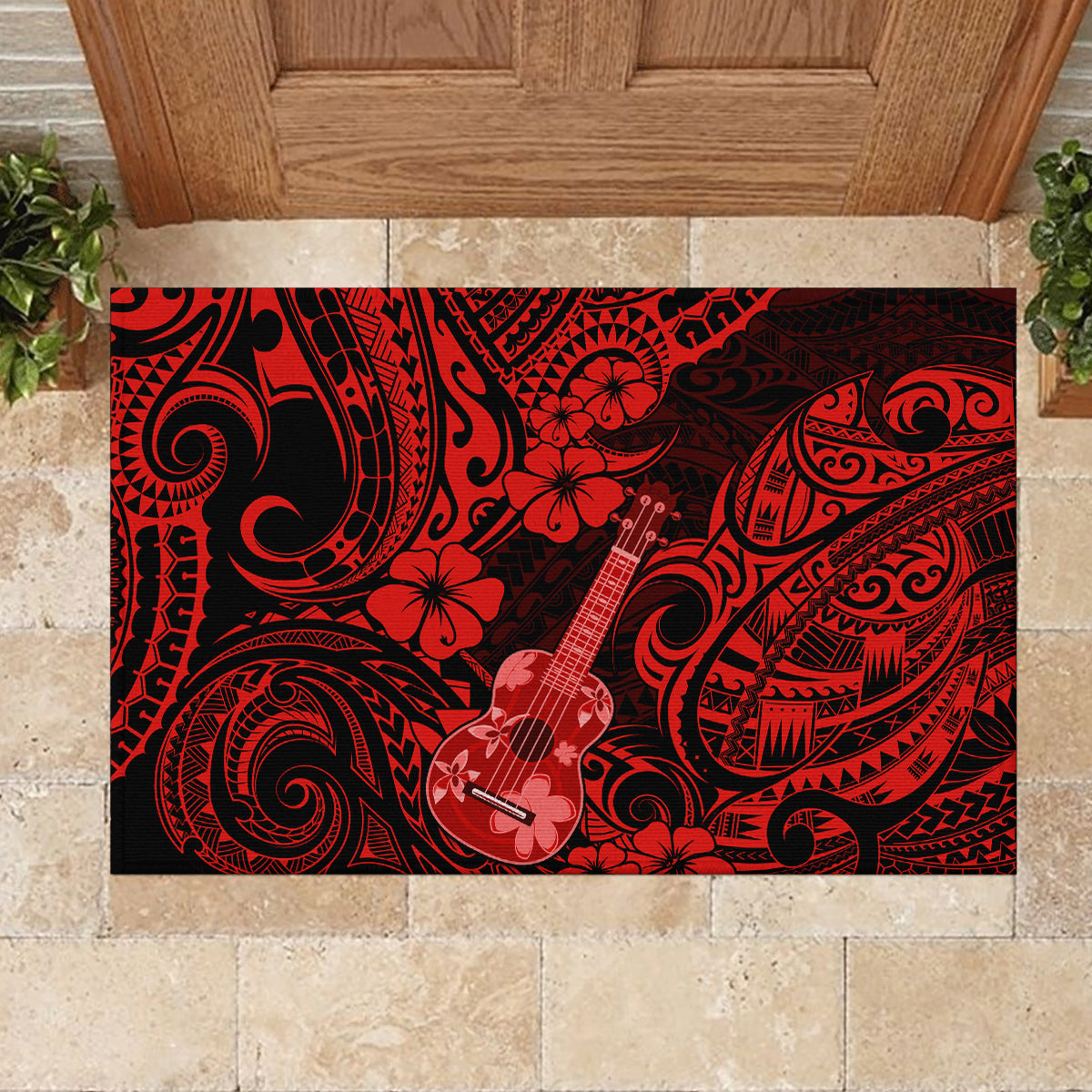 Hawaii Ukulele Rubber Doormat Polynesian Pattern Red Version LT01 - Polynesian Pride