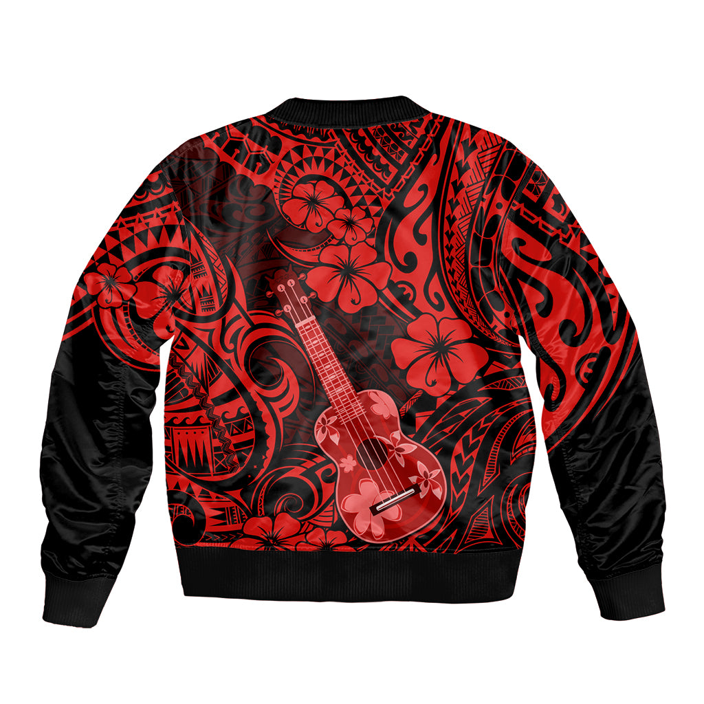Hawaii Ukulele Sleeve Zip Bomber Jacket Polynesian Pattern Red Version LT01 - Polynesian Pride