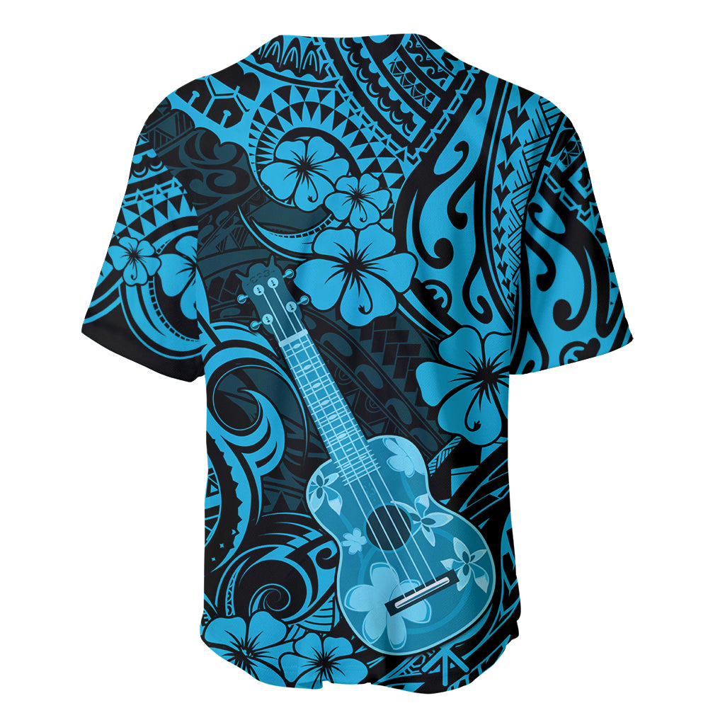 Hawaii Ukulele Baseball Jersey Polynesian Pattern Sky Blue Version LT01 - Polynesian Pride
