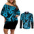 Hawaii Ukulele Couples Matching Off Shoulder Short Dress and Long Sleeve Button Shirts Polynesian Pattern Sky Blue Version LT01 Blue - Polynesian Pride