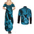 Hawaii Ukulele Couples Matching Summer Maxi Dress and Long Sleeve Button Shirts Polynesian Pattern Sky Blue Version LT01 - Polynesian Pride