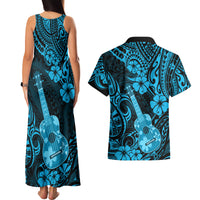 Hawaii Ukulele Couples Matching Tank Maxi Dress and Hawaiian Shirt Polynesian Pattern Sky Blue Version LT01 - Polynesian Pride