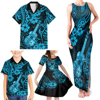 Hawaii Ukulele Family Matching Tank Maxi Dress and Hawaiian Shirt Polynesian Pattern Sky Blue Version LT01 - Polynesian Pride