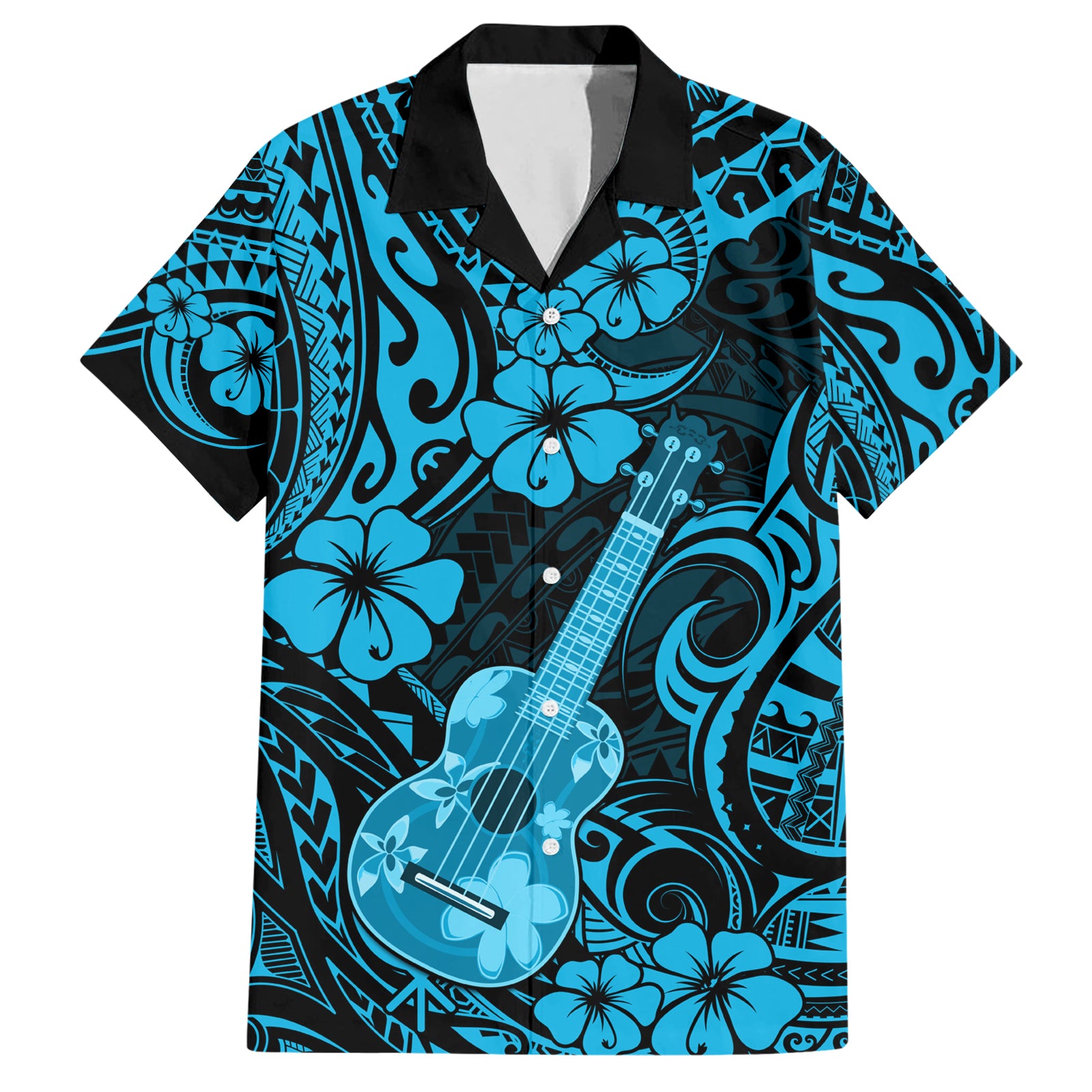 Hawaii Ukulele Hawaiian Shirt Polynesian Pattern Sky Blue Version LT01 Blue - Polynesian Pride