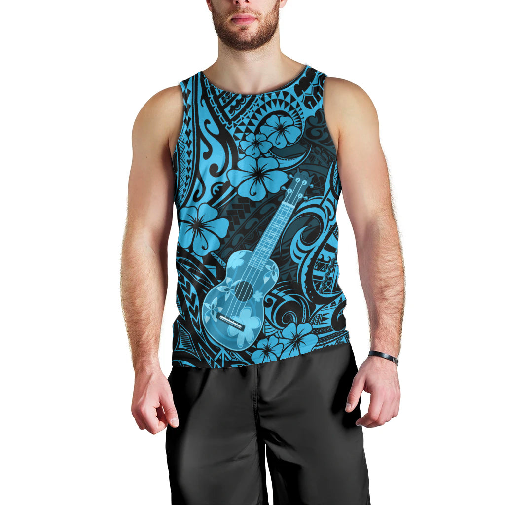 Hawaii Ukulele Men Tank Top Polynesian Pattern Sky Blue Version LT01 - Polynesian Pride