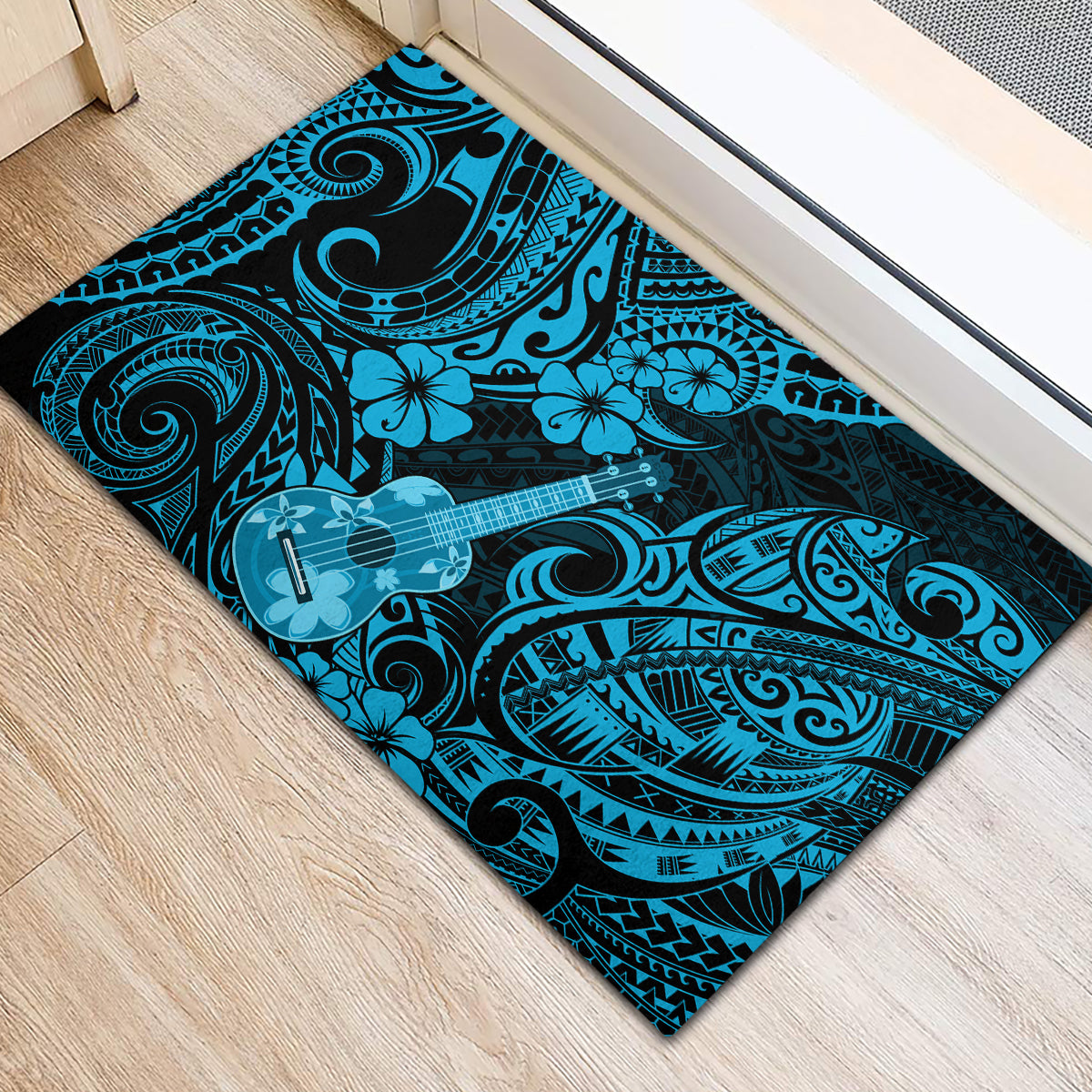 Hawaii Ukulele Rubber Doormat Polynesian Pattern Sky Blue Version LT01 - Polynesian Pride