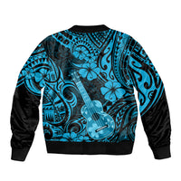 Hawaii Ukulele Sleeve Zip Bomber Jacket Polynesian Pattern Sky Blue Version LT01 - Polynesian Pride