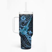 Hawaii Ukulele Tumbler With Handle Polynesian Pattern Sky Blue Version
