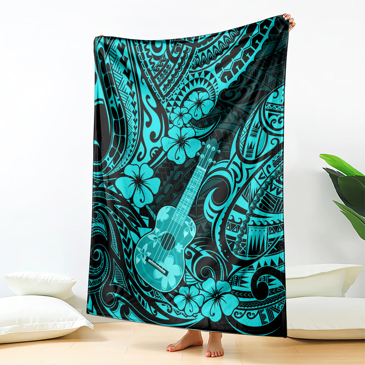 Hawaii Ukulele Blanket Polynesian Pattern Turquoise Version LT01 Turquoise - Polynesian Pride