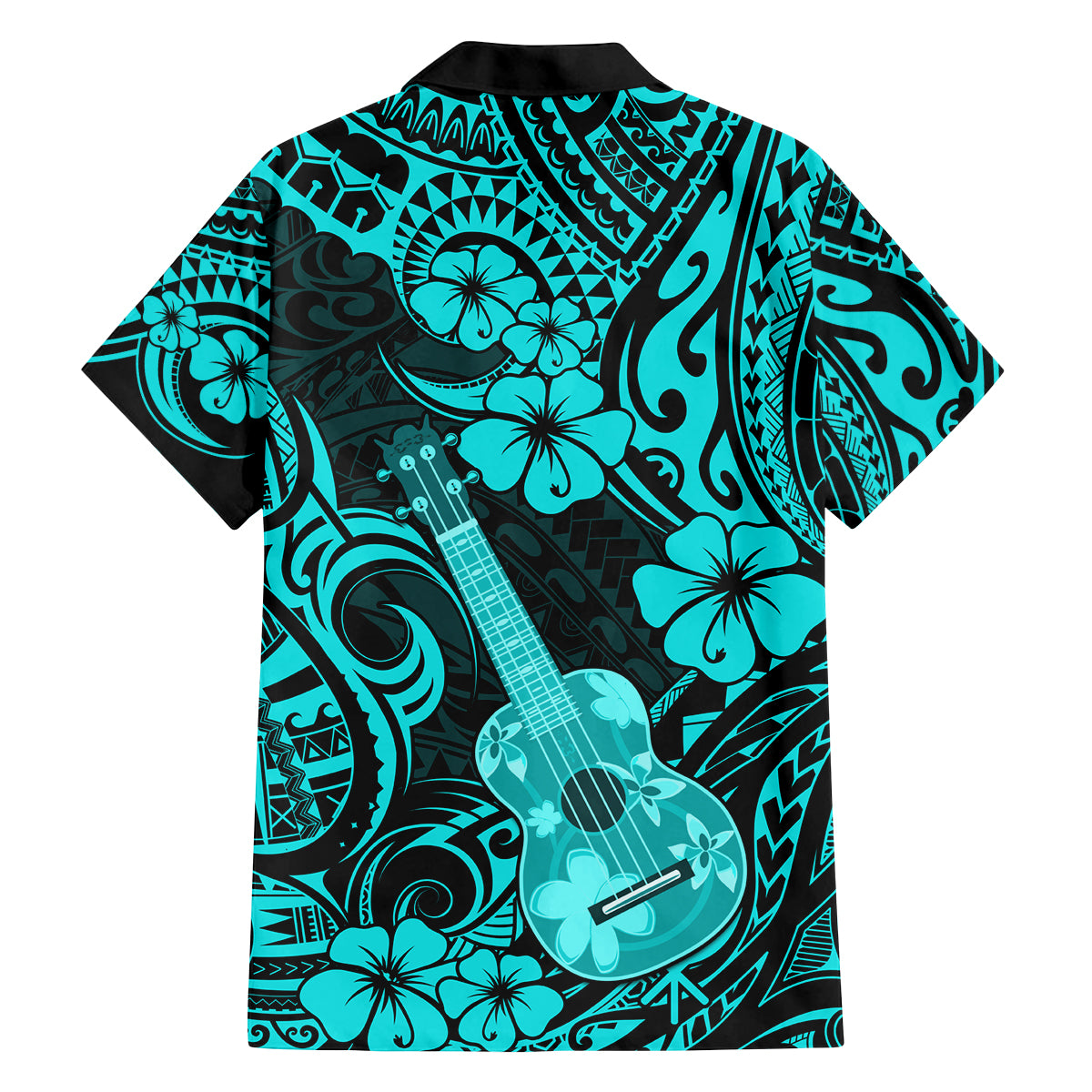 Hawaii Ukulele Family Matching Off Shoulder Maxi Dress and Hawaiian Shirt Polynesian Pattern Turquoise Version LT01 - Polynesian Pride