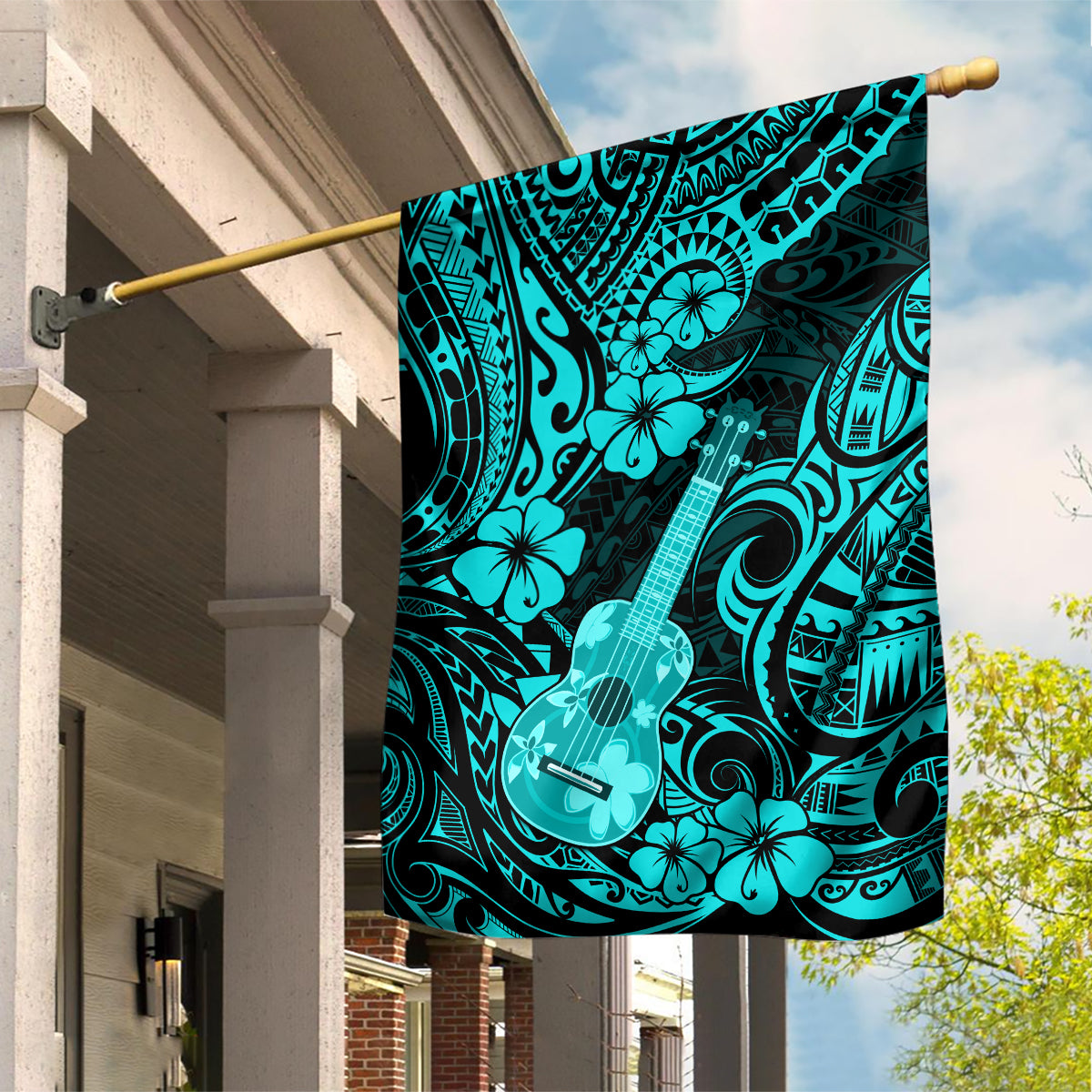Hawaii Ukulele Garden Flag Polynesian Pattern Turquoise Version LT01 House Flag Turquoise - Polynesian Pride