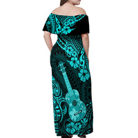 Hawaii Ukulele Off Shoulder Maxi Dress Polynesian Pattern Turquoise Version LT01 - Polynesian Pride
