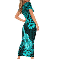 Hawaii Ukulele Short Sleeve Bodycon Dress Polynesian Pattern Turquoise Version LT01 - Polynesian Pride
