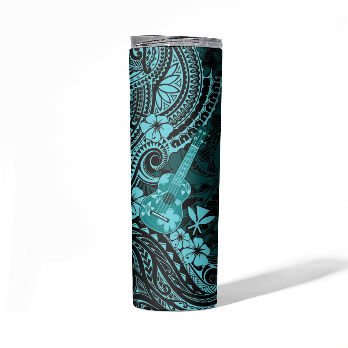 Hawaii Ukulele Skinny Tumbler Polynesian Pattern Turquoise Version