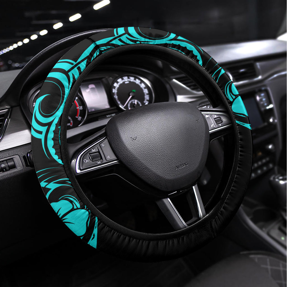 Hawaii Ukulele Steering Wheel Cover Polynesian Pattern Turquoise Version