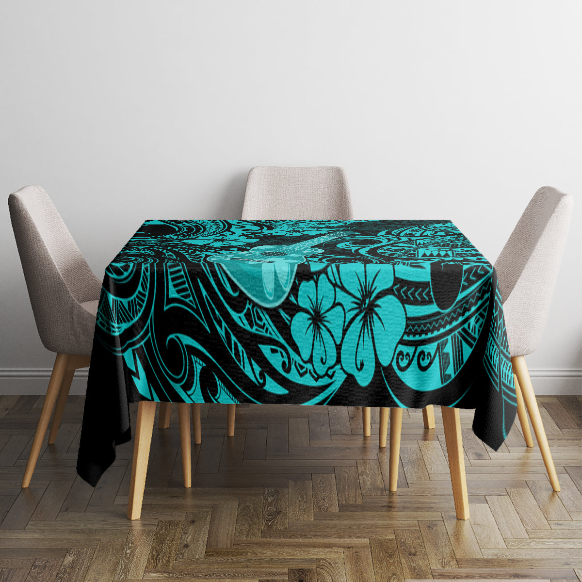 Hawaii Ukulele Tablecloth Polynesian Pattern Turquoise Version LT01 - Polynesian Pride
