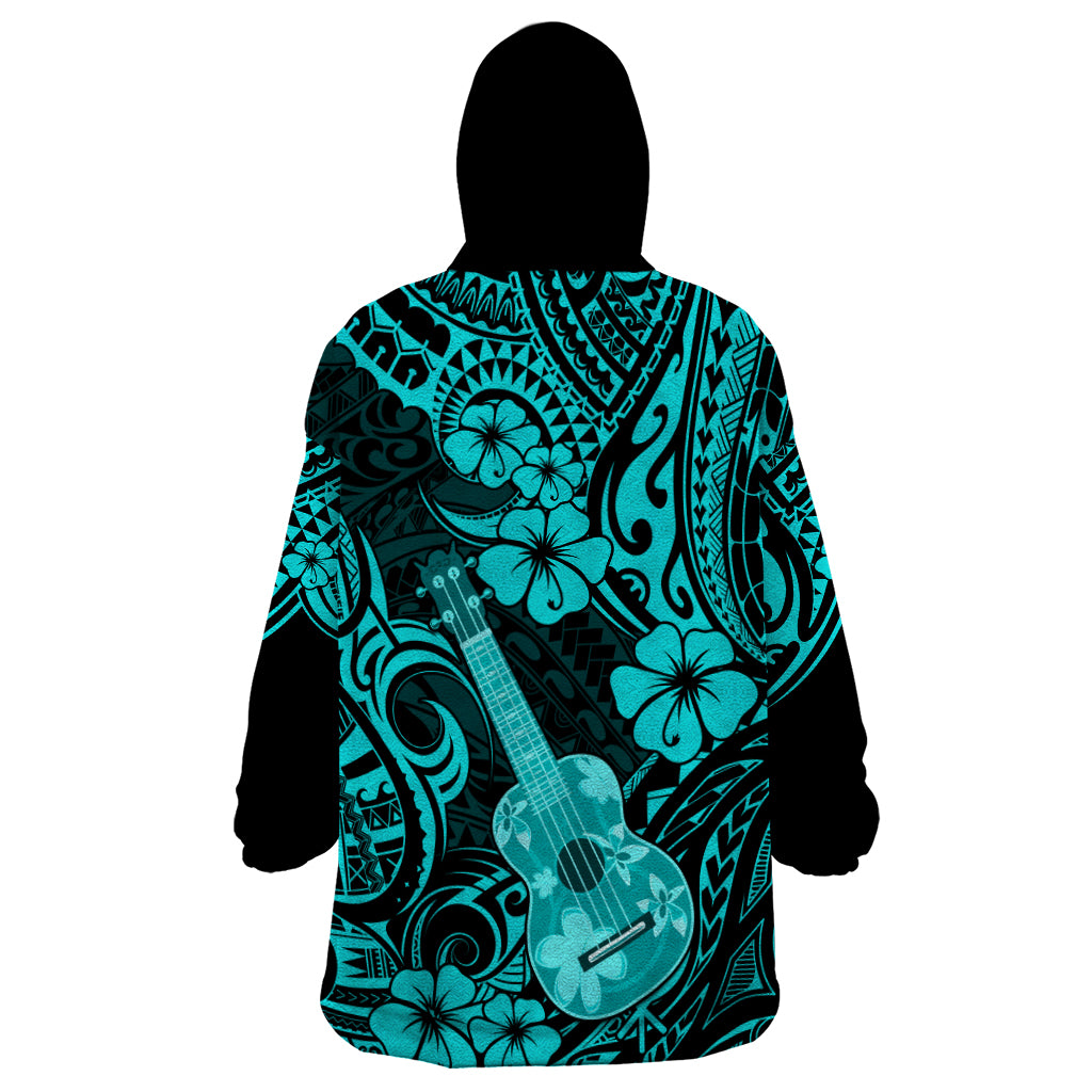 Hawaii Ukulele Wearable Blanket Hoodie Polynesian Pattern Turquoise Version LT01 - Polynesian Pride