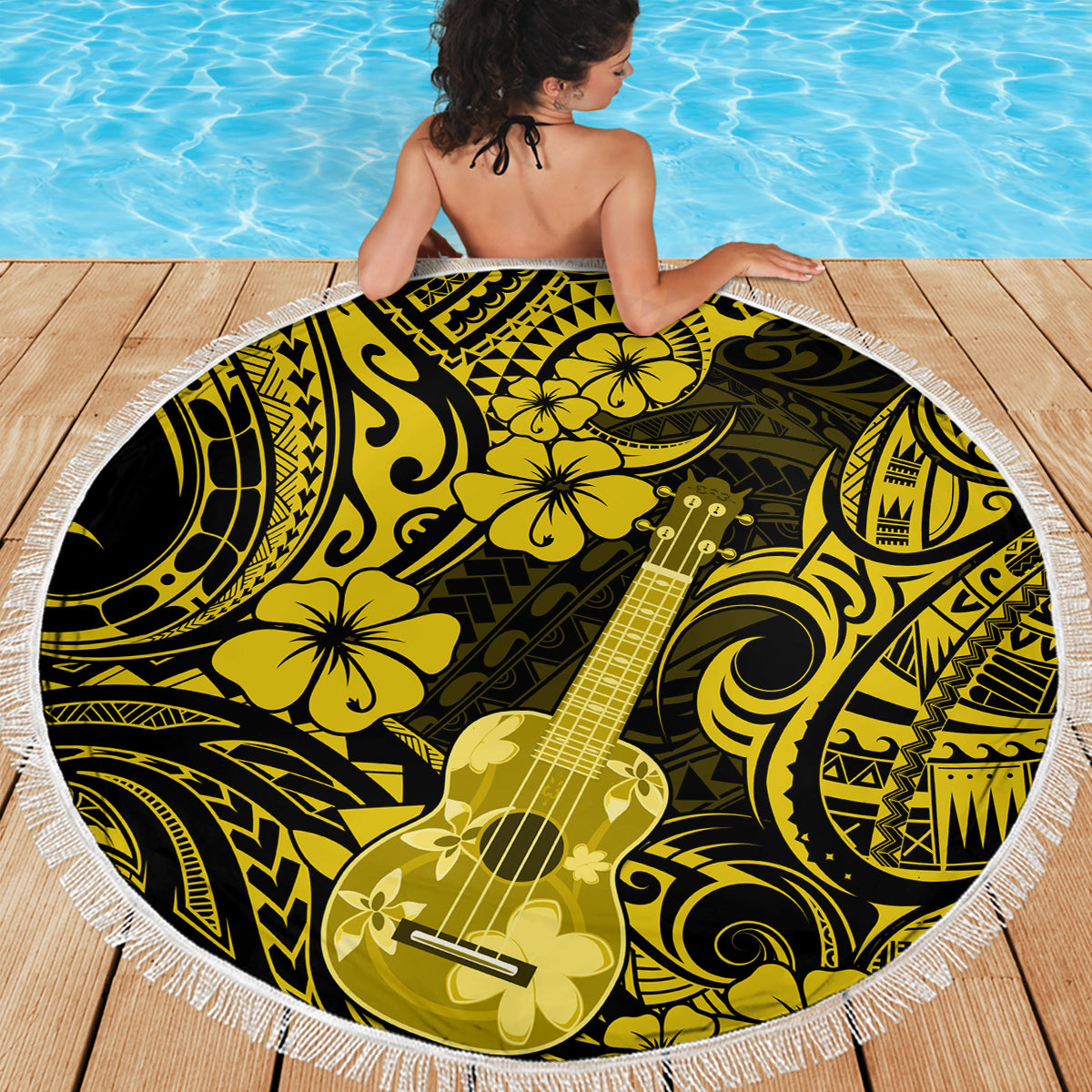Hawaii Ukulele Beach Blanket Polynesian Pattern Yellow Version LT01 - Wonder Print Shop