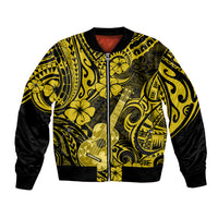 Hawaii Ukulele Bomber Jacket Polynesian Pattern Yellow Version LT01 Unisex Yellow - Polynesian Pride