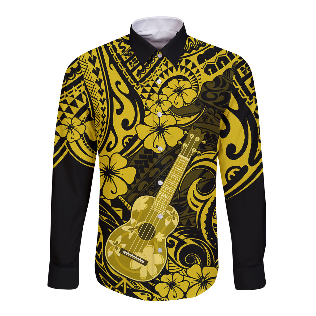 Hawaii Ukulele Long Sleeve Button Shirt Polynesian Pattern Yellow Version LT01 Unisex Yellow - Polynesian Pride