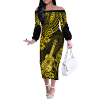 Hawaii Ukulele Off The Shoulder Long Sleeve Dress Polynesian Pattern Yellow Version LT01 Women Yellow - Polynesian Pride