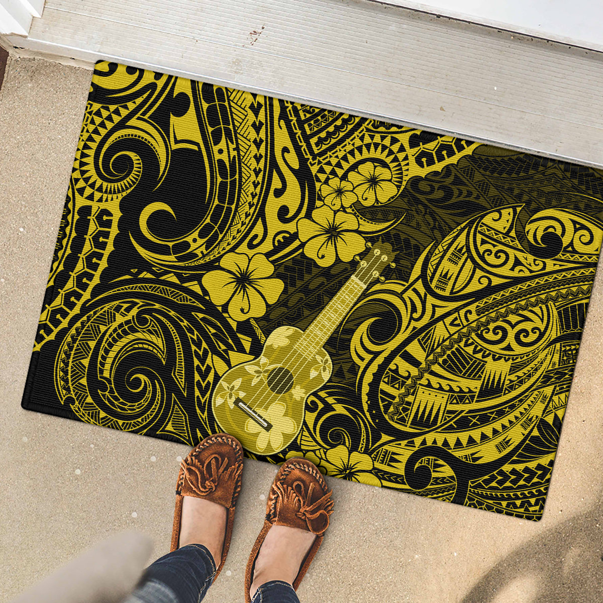 Hawaii Ukulele Rubber Doormat Polynesian Pattern Yellow Version LT01 - Polynesian Pride