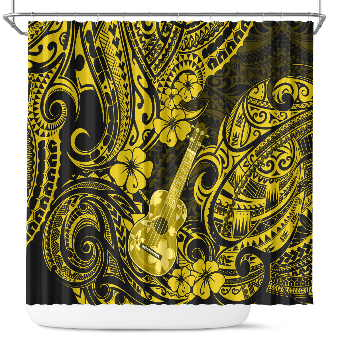 Hawaii Ukulele Shower Curtain Polynesian Pattern Yellow Version LT01 Yellow - Polynesian Pride
