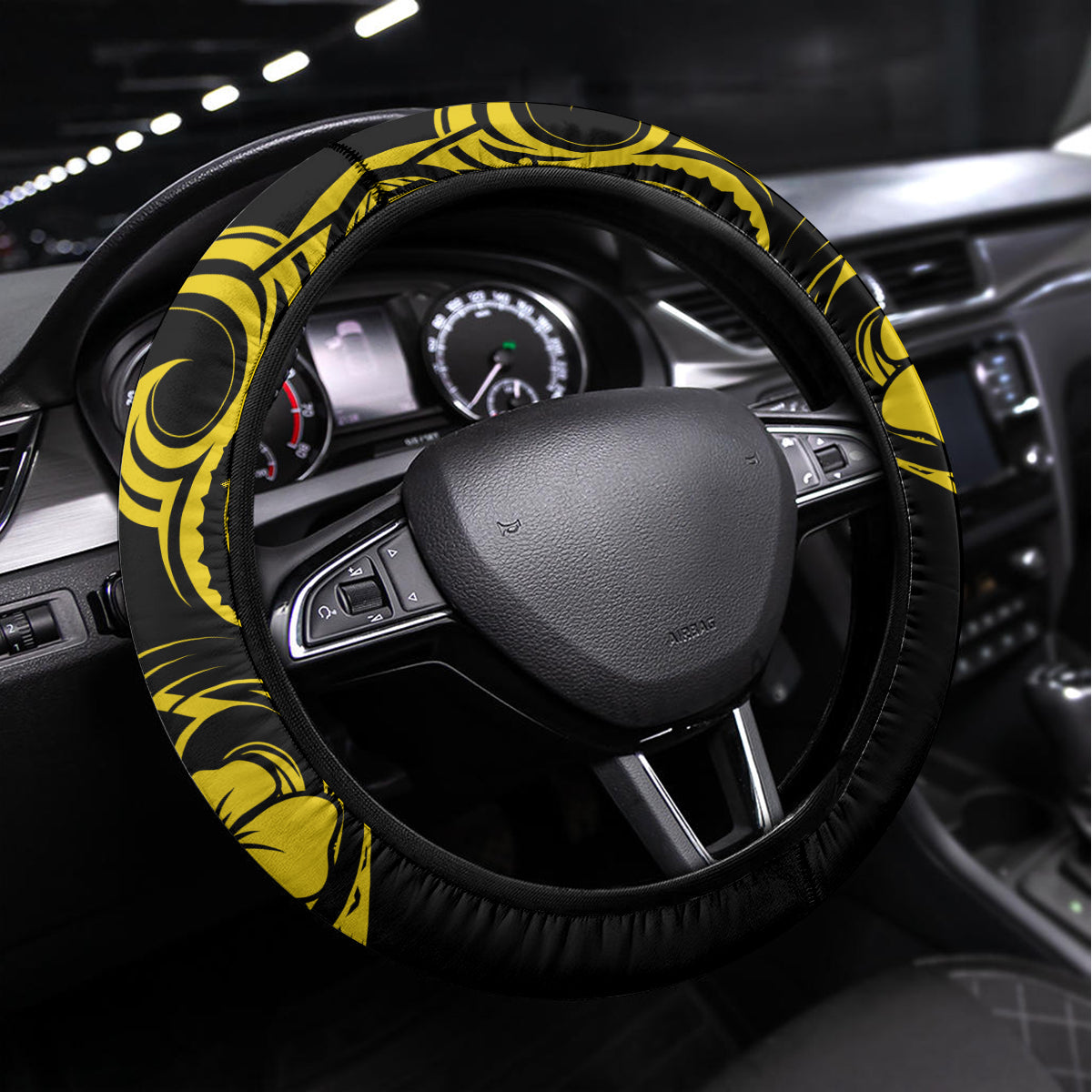 Hawaii Ukulele Steering Wheel Cover Polynesian Pattern Yellow Version