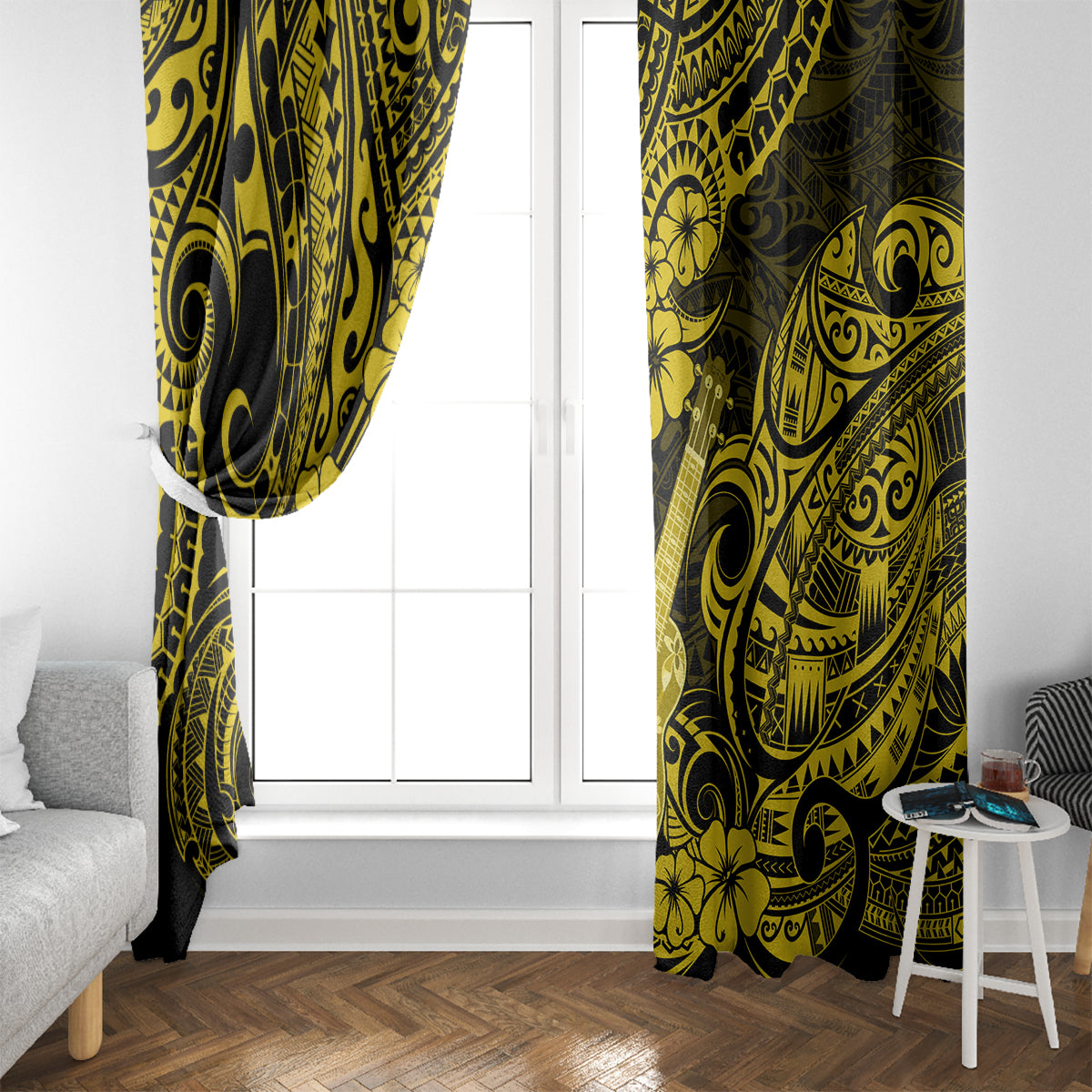 Hawaii Ukulele Window Curtain Polynesian Pattern Yellow Version LT01 - Polynesian Pride