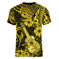 Hawaii Ukulele Women V Neck T Shirt Polynesian Pattern Yellow Version LT01 - Polynesian Pride