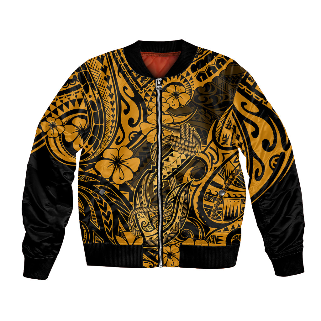 Hawaii Fish Hook Bomber Jacket Polynesian Pattern Gold Version LT01 Unisex Gold - Polynesian Pride