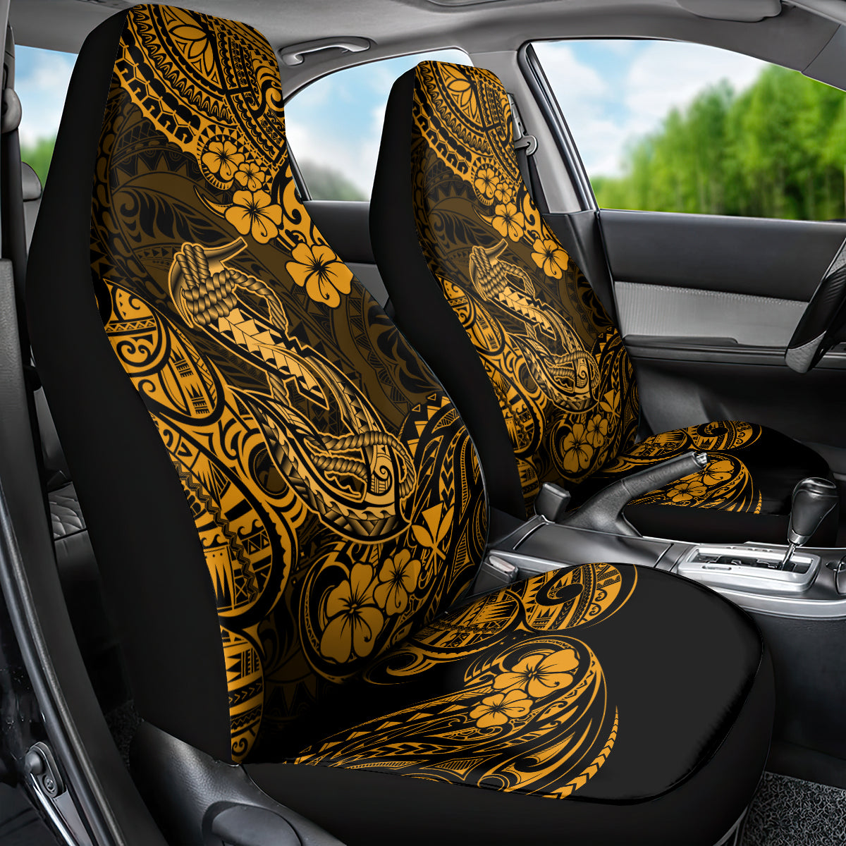 Hawaii Fish Hook Car Seat Cover Polynesian Pattern Gold Version LT01 - Polynesian Pride