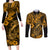 Hawaii Fish Hook Couples Matching Long Sleeve Bodycon Dress and Long Sleeve Button Shirts Polynesian Pattern Gold Version LT01 Gold - Polynesian Pride
