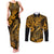 Hawaii Fish Hook Couples Matching Tank Maxi Dress and Long Sleeve Button Shirts Polynesian Pattern Gold Version LT01 Gold - Polynesian Pride