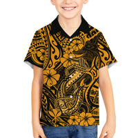 Hawaii Fish Hook Family Matching Long Sleeve Bodycon Dress and Hawaiian Shirt Polynesian Pattern Gold Version LT01 Son's Shirt Gold - Polynesian Pride