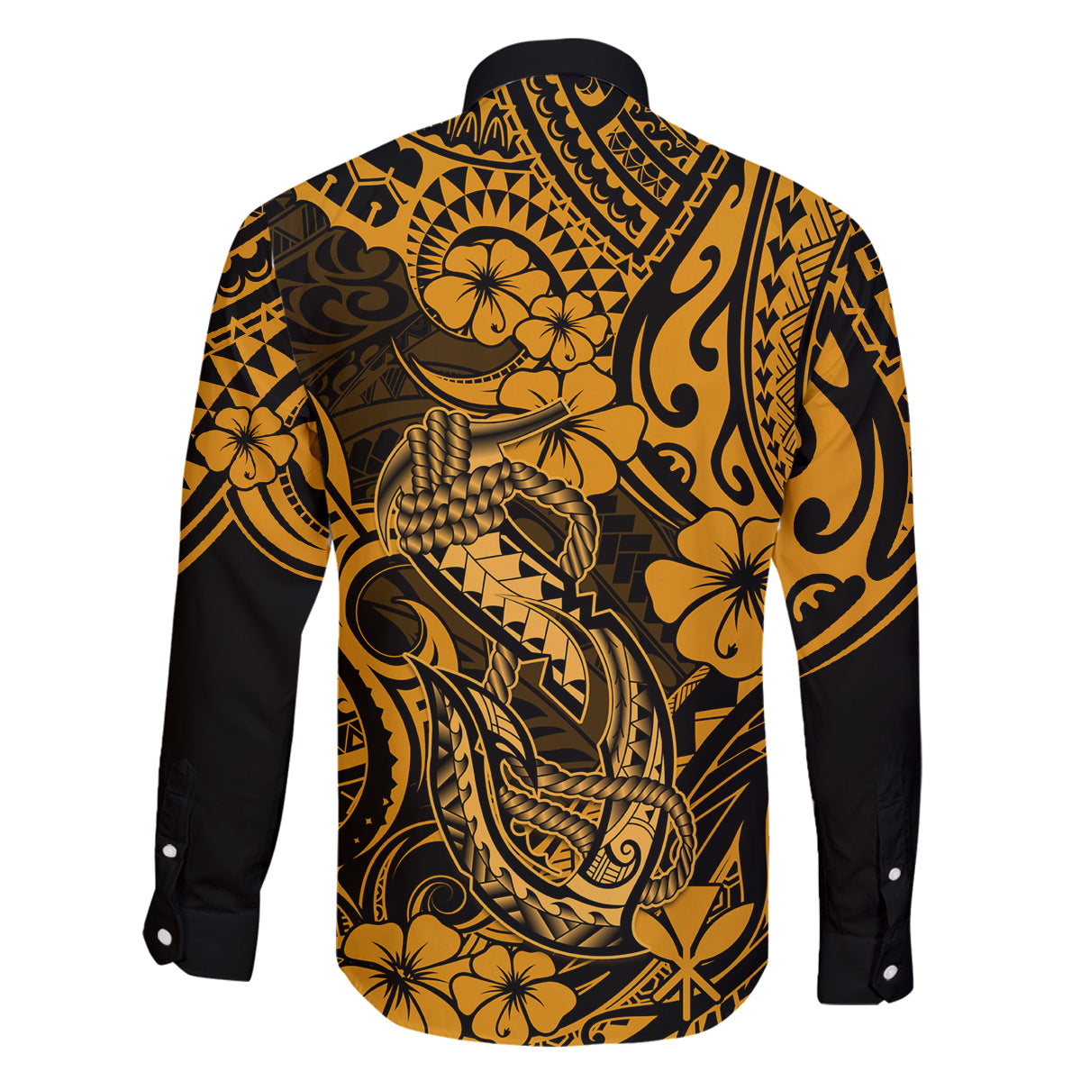 Hawaii Fish Hook Family Matching Off Shoulder Maxi Dress and Hawaiian Shirt Polynesian Pattern Gold Version LT01 - Polynesian Pride