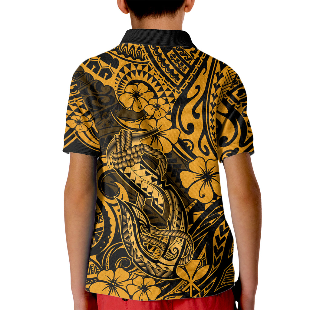 Hawaii Fish Hook Kid Polo Shirt Polynesian Pattern Gold Version LT01 - Polynesian Pride