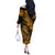 Hawaii Fish Hook Off The Shoulder Long Sleeve Dress Polynesian Pattern Gold Version LT01 - Polynesian Pride