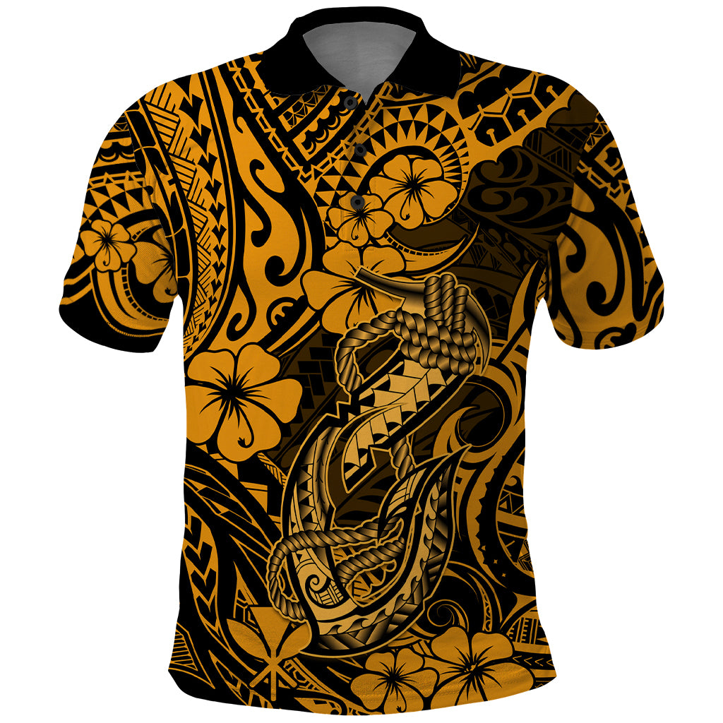 Hawaii Fish Hook Polo Shirt Polynesian Pattern Gold Version LT01 Gold - Polynesian Pride